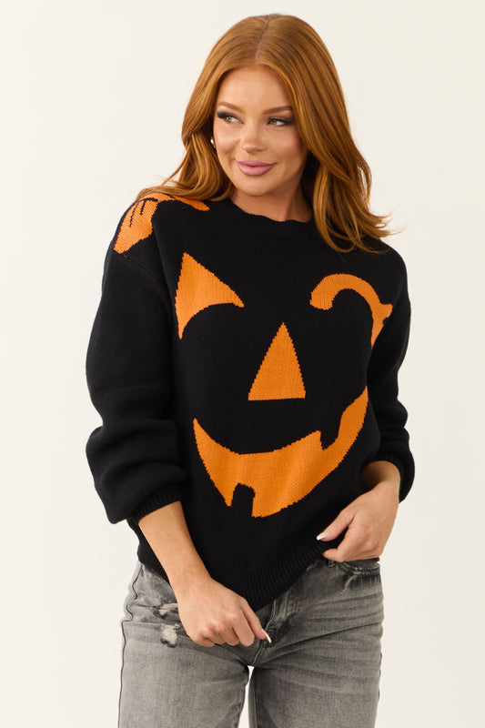 Black Jack-O-Lantern Graphic Soft Knit Sweater