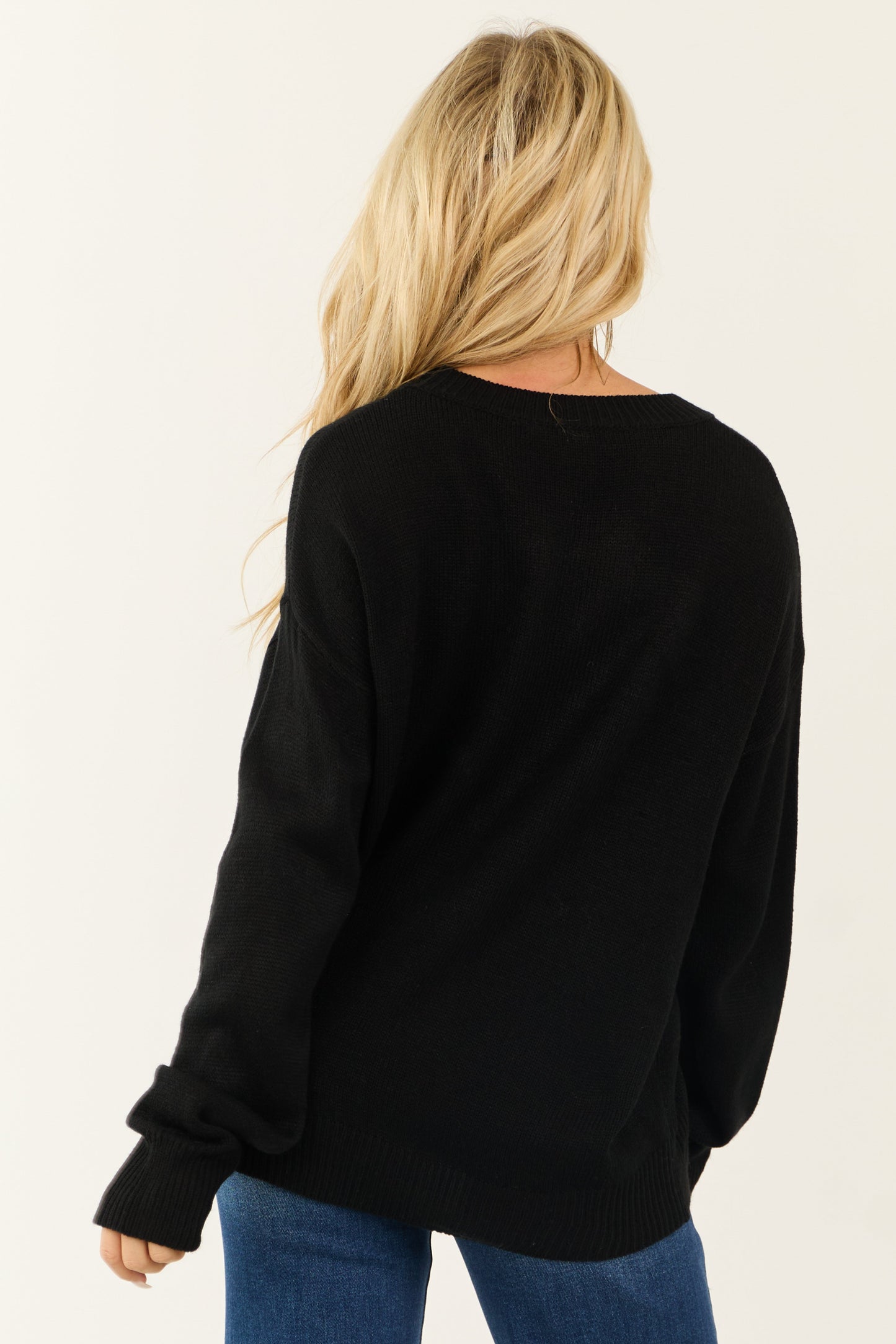 Black 'Merry' Metallic Yarn Long Sleeve Sweater