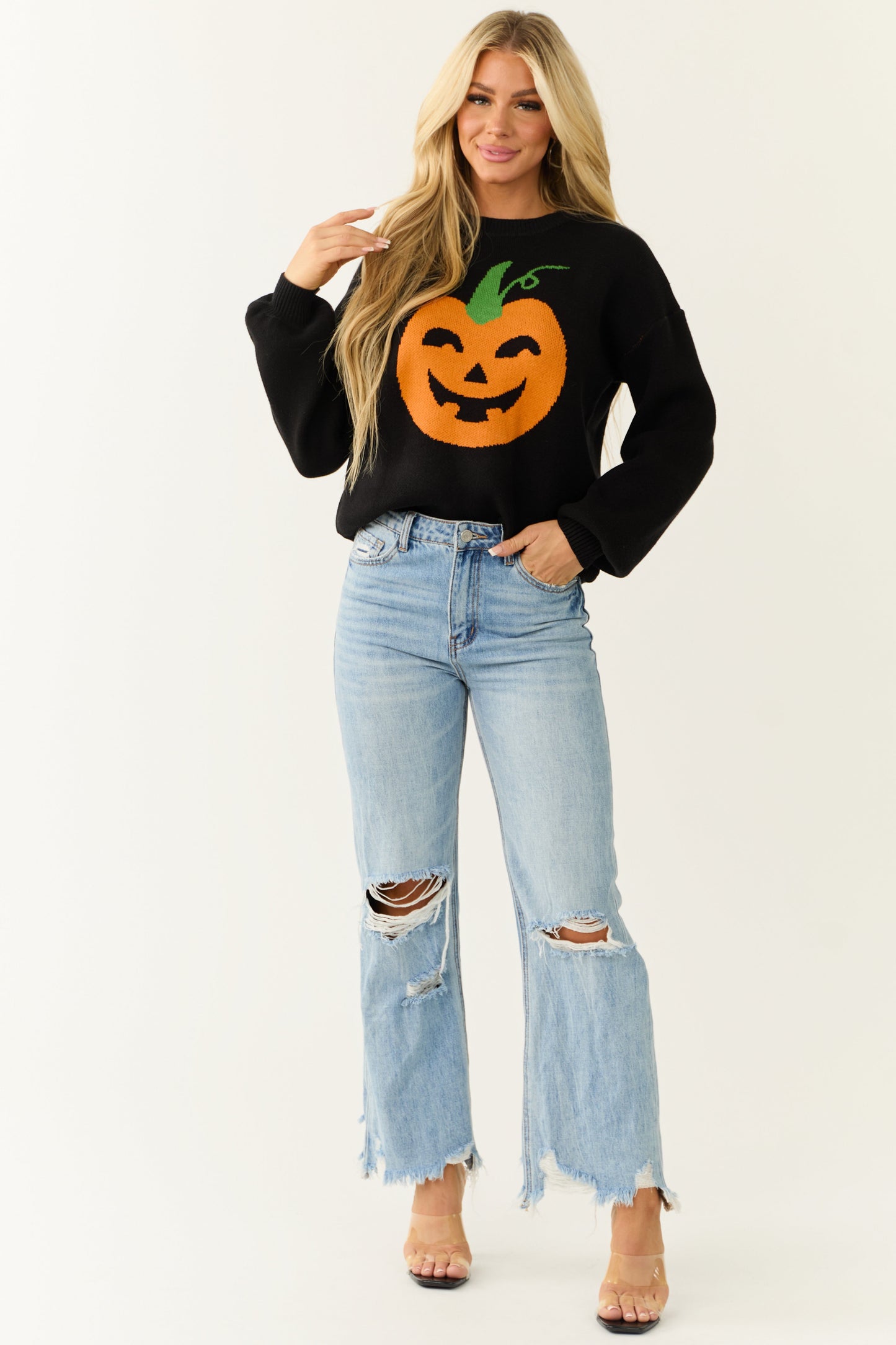 Black Pumpkin Graphic Soft Knit Sweater