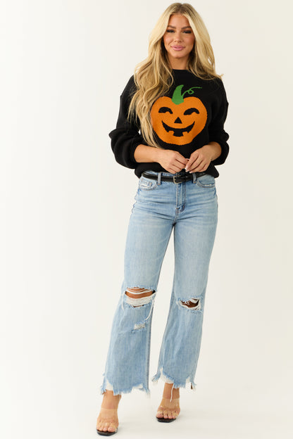 Black Pumpkin Graphic Soft Knit Sweater