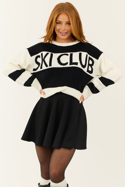 Black and Ivory 'Ski Club' Striped Knit Sweater