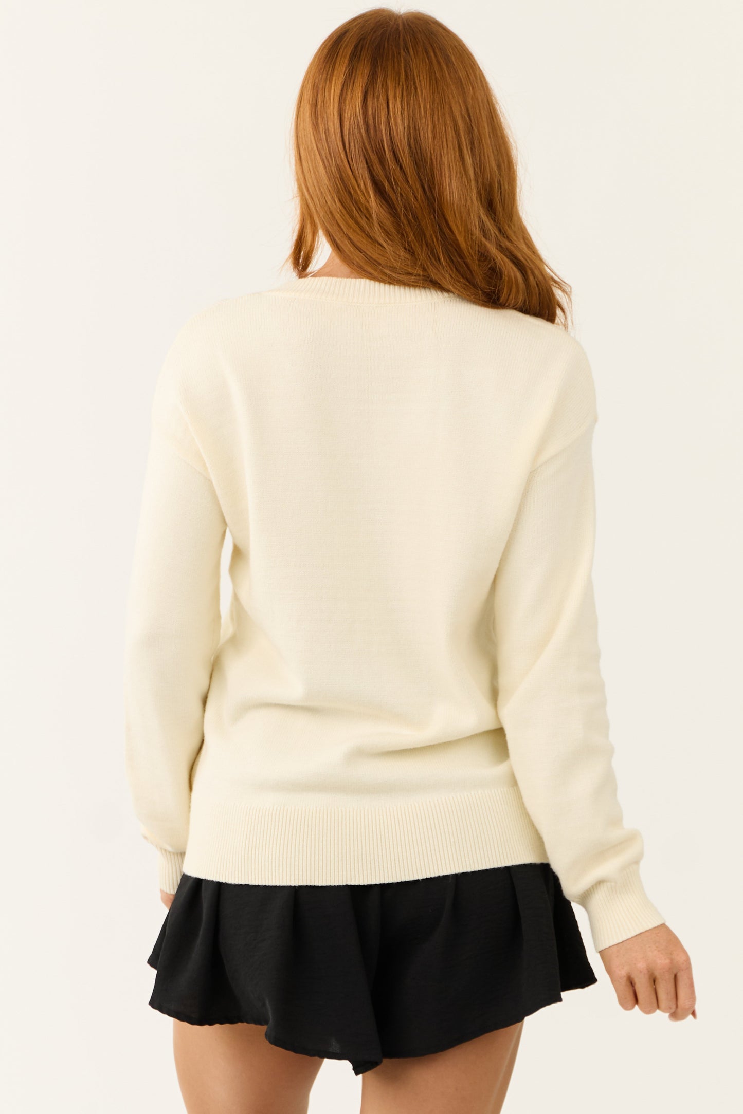 Cream 'Boo' Graphic Drop Shoulder Knit Sweater