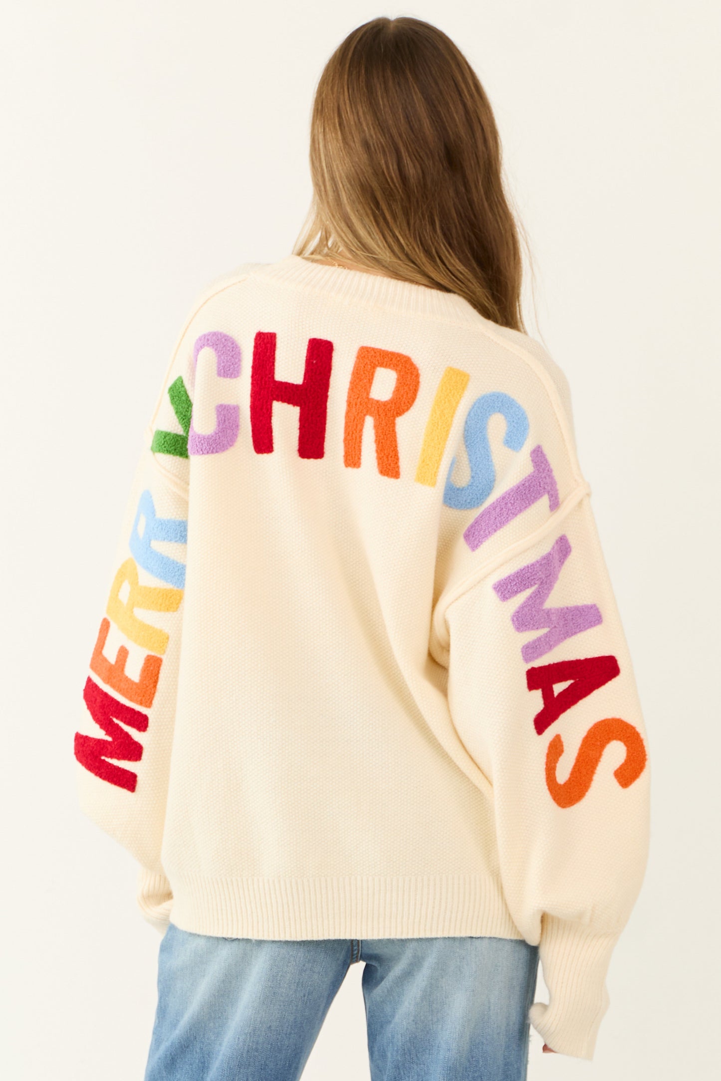 PRE-ORDER Cream HO HO HO Multicolor Graphic Knit Sweater SHIP ETA 11/26