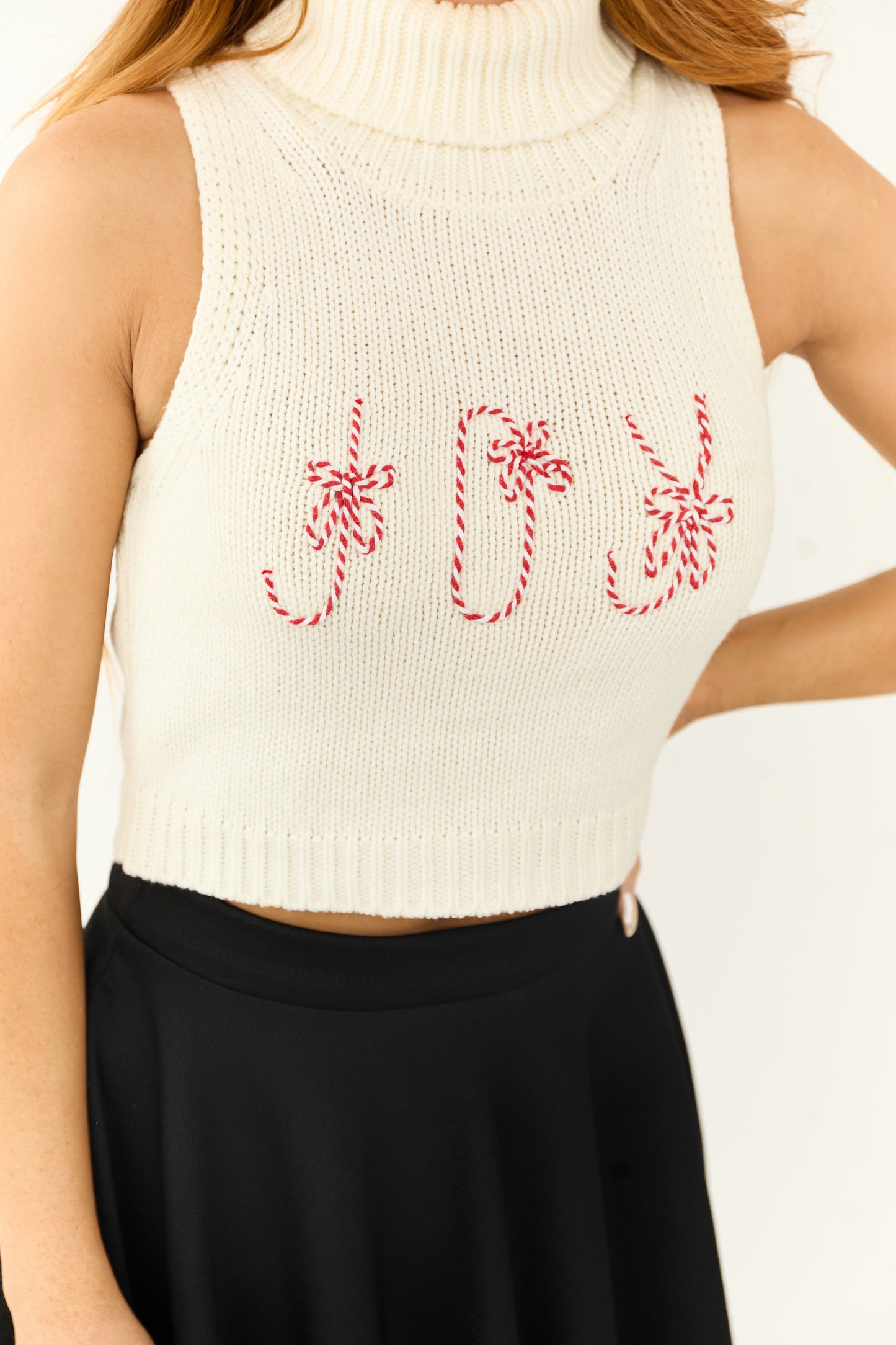 Cream 'Joy' Graphic Turtleneck Crop Tank Top