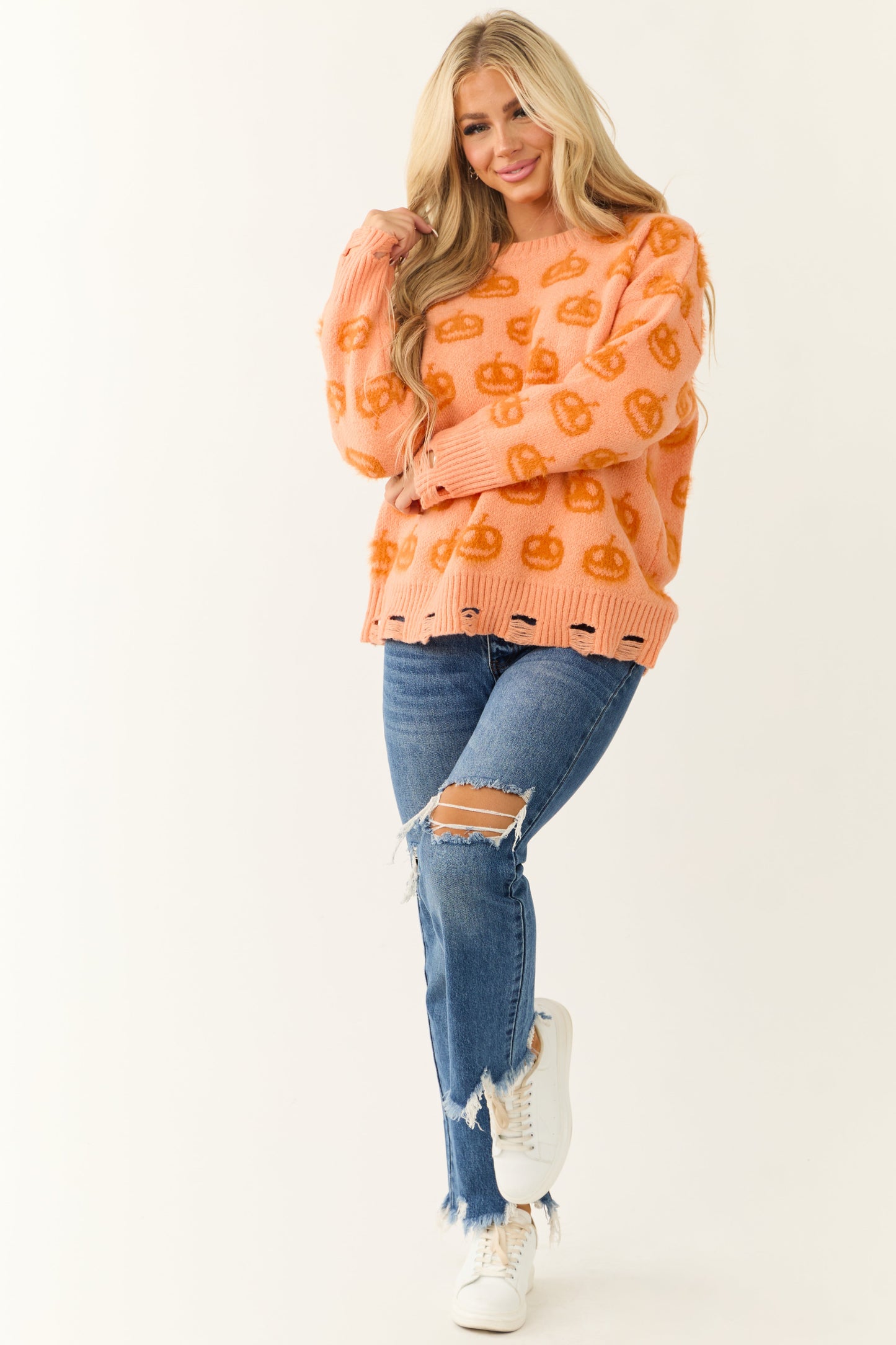 Melon Pumpkin Print Oversized Sweater